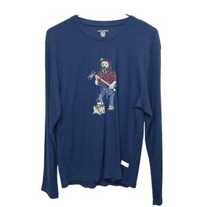 Lucky Brand Waffle Knit Top XL Bear Graphic Cozy Winter Cabin‎ Core Sleep